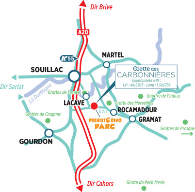 itinéraire-visite Grotte des Carbonnières à Lacave dans le Lot Quercy